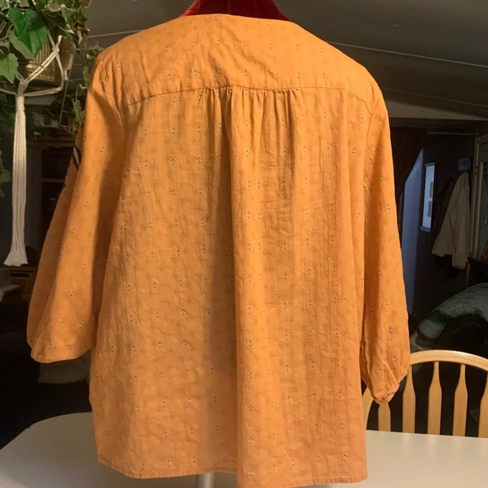 Dressbarn Embroidered Mustard Peasant Blouse - Picture 4 of 9